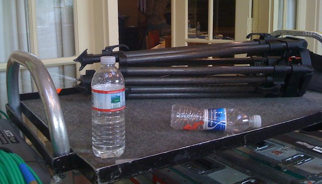 Bottled Water on the Camera Cart