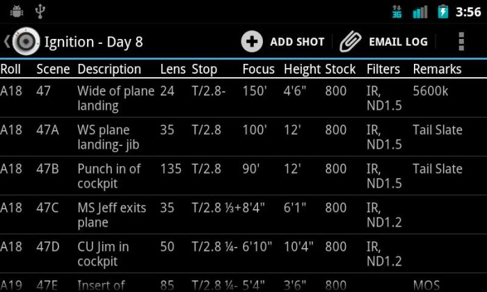 Pocket AC App Camera Log Screenshot Pocket AC App Camera Log Screenshot