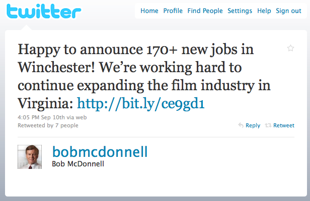 Gov. Bob McDonnell Tweet Oops